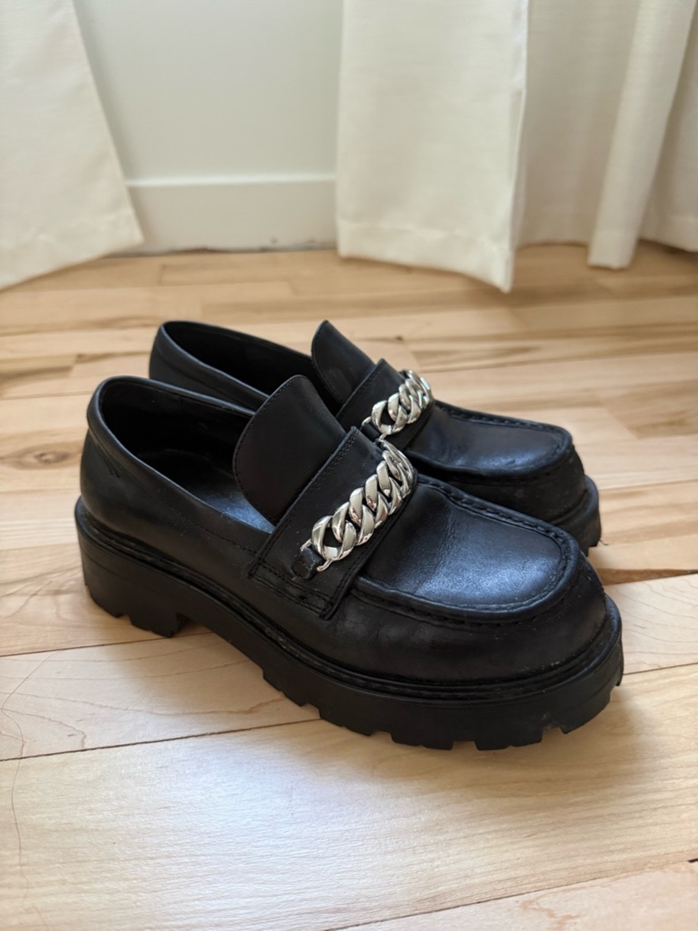 Platform Black Chain-Trim Loafers